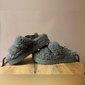 UGG Gray Platform Fuzzy Slippers